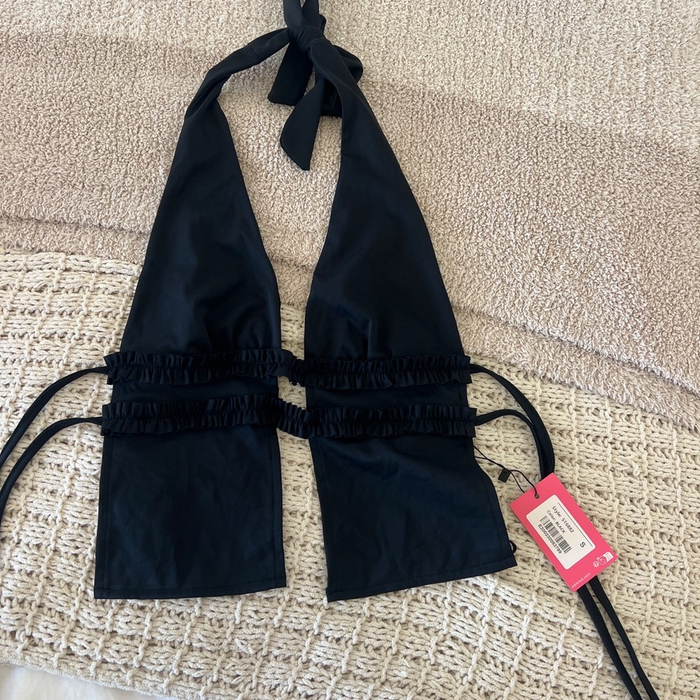 Edikted Black Halter Top with Ruffle Accents